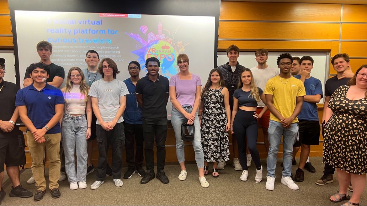 Image of Dominique Lucien and club members for a VR presentation